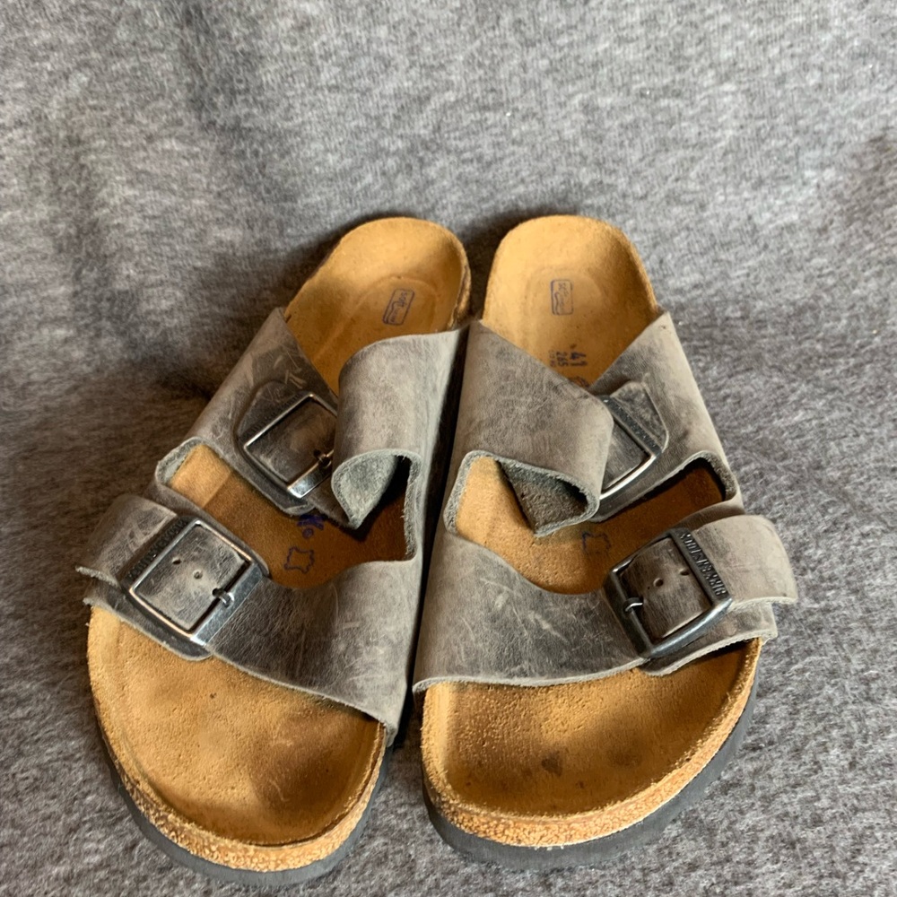 Birkenstock Arizona Soft Footbed Taupe Suede Leather Casual Sandals Size EU41